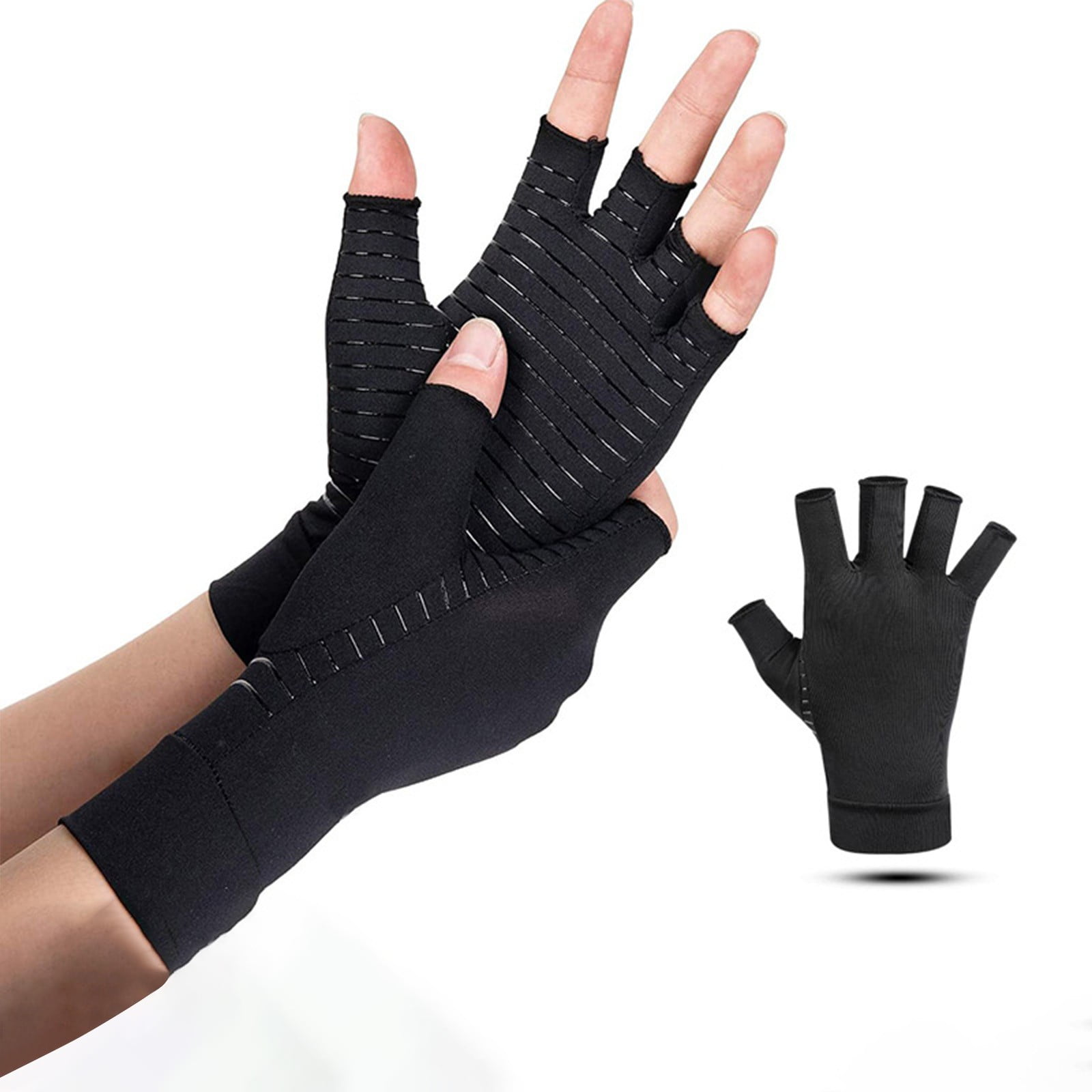 Copper Fiber Wrist Support Gloves Half Finger Design Silicone