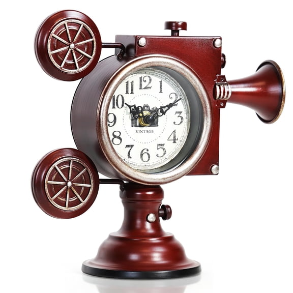 Copper Film Projector Shaped Mantel Table Clock Vintage Home Decor