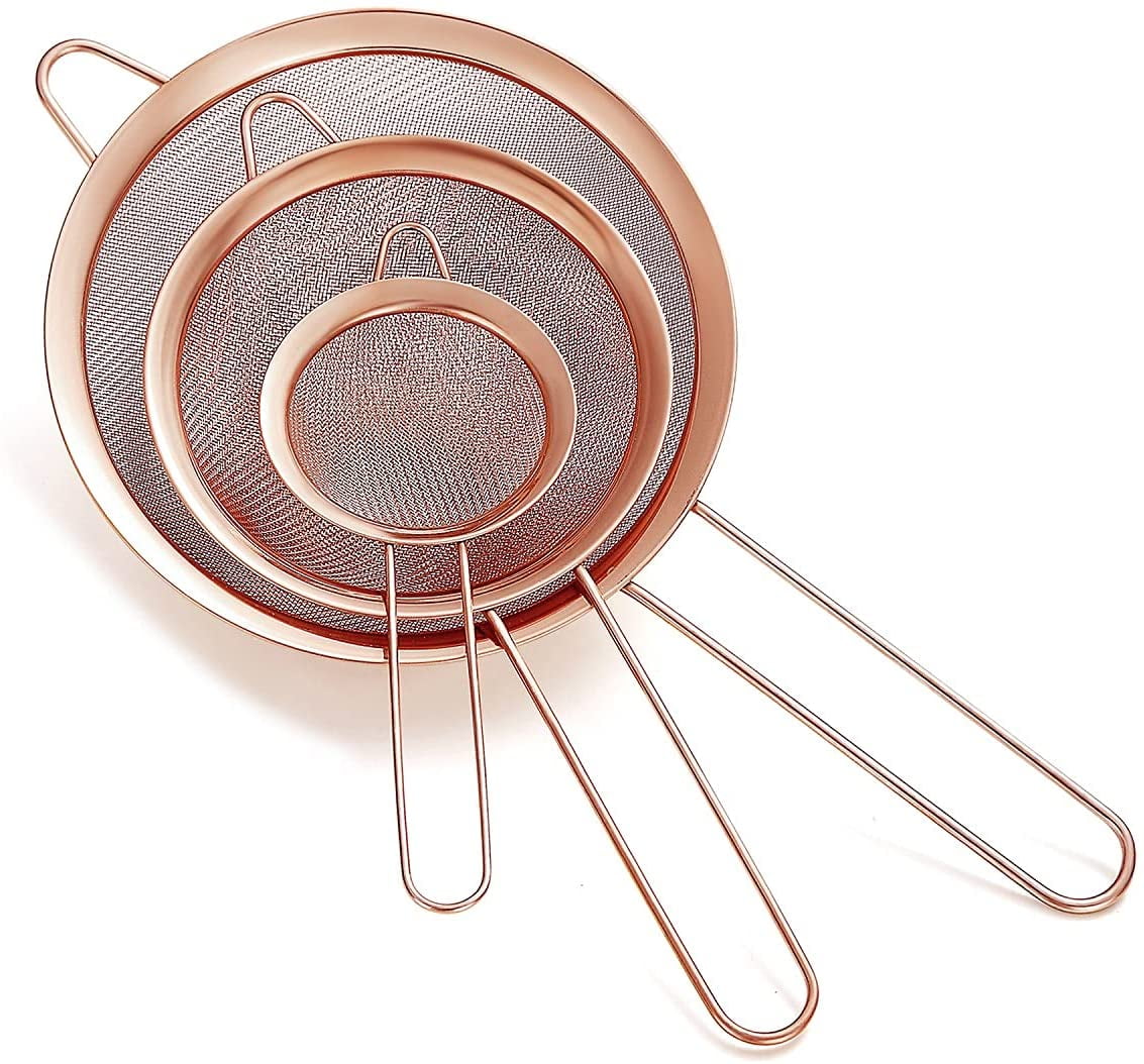 Copper Fine Mesh Strainer 3 Pieces Set, Rose Gold Flour Sifter For ...