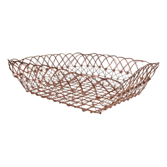 Copper Finish Metal Wire Stylish Geometric Mesh Organizer Storage Basket 16"X13"