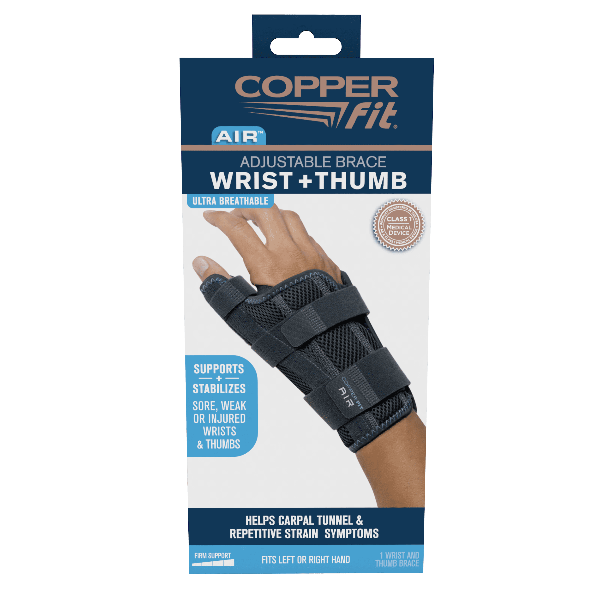 COPPER FIT AIR Wrist Brace & Thumb Stabilizer | Adjustable | Left or Right Wrist