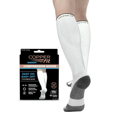 Copper Fit® Energy Compression Socks Easy-on/Easy-off Technology, White, L/XL, Unisex