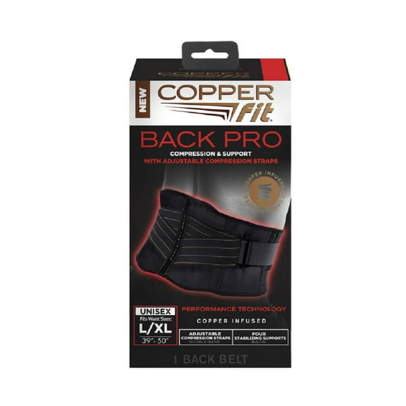 Copper Fit CFBACKLXL Back Support Brace, Black, L/XL, Each