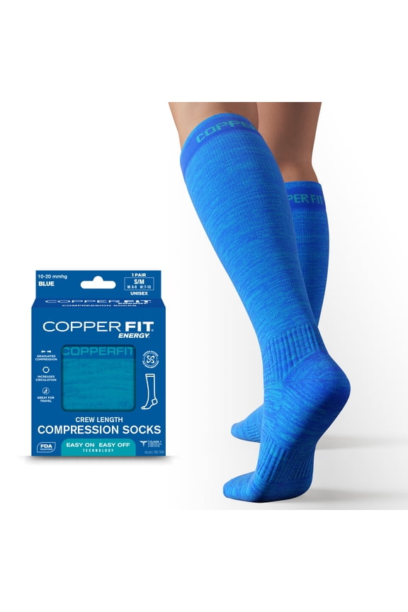 ® Compression Socks, Copper Infused Easy-On/Off, 1-pair, Unisex, Heather Blue, L/XL