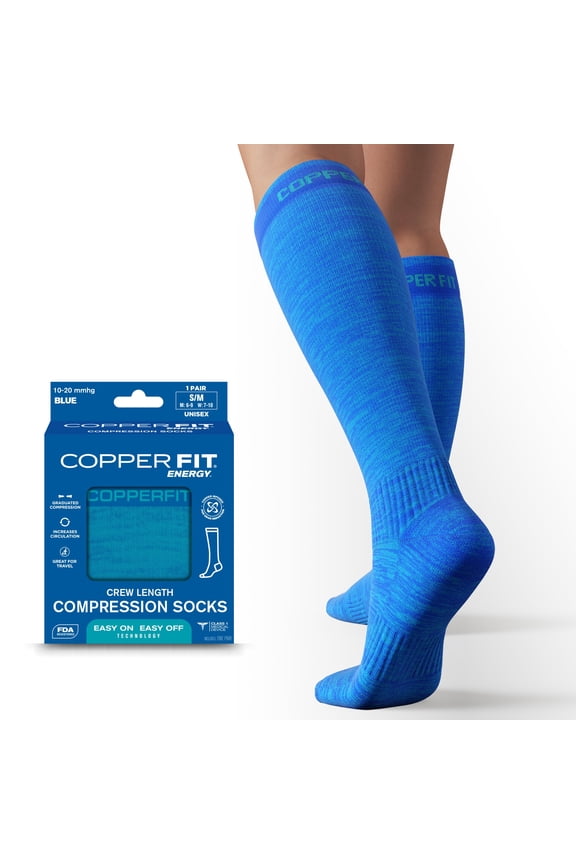 Compression Socks, Copper Infused Easy-On/Off, 1-pair, Unisex, Heather Blue, L/XL