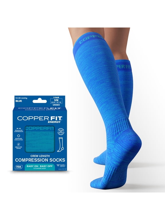 ® Compression Socks, Copper Infused Easy-On/Off, 1-pair, Unisex, Heather Blue, L/XL