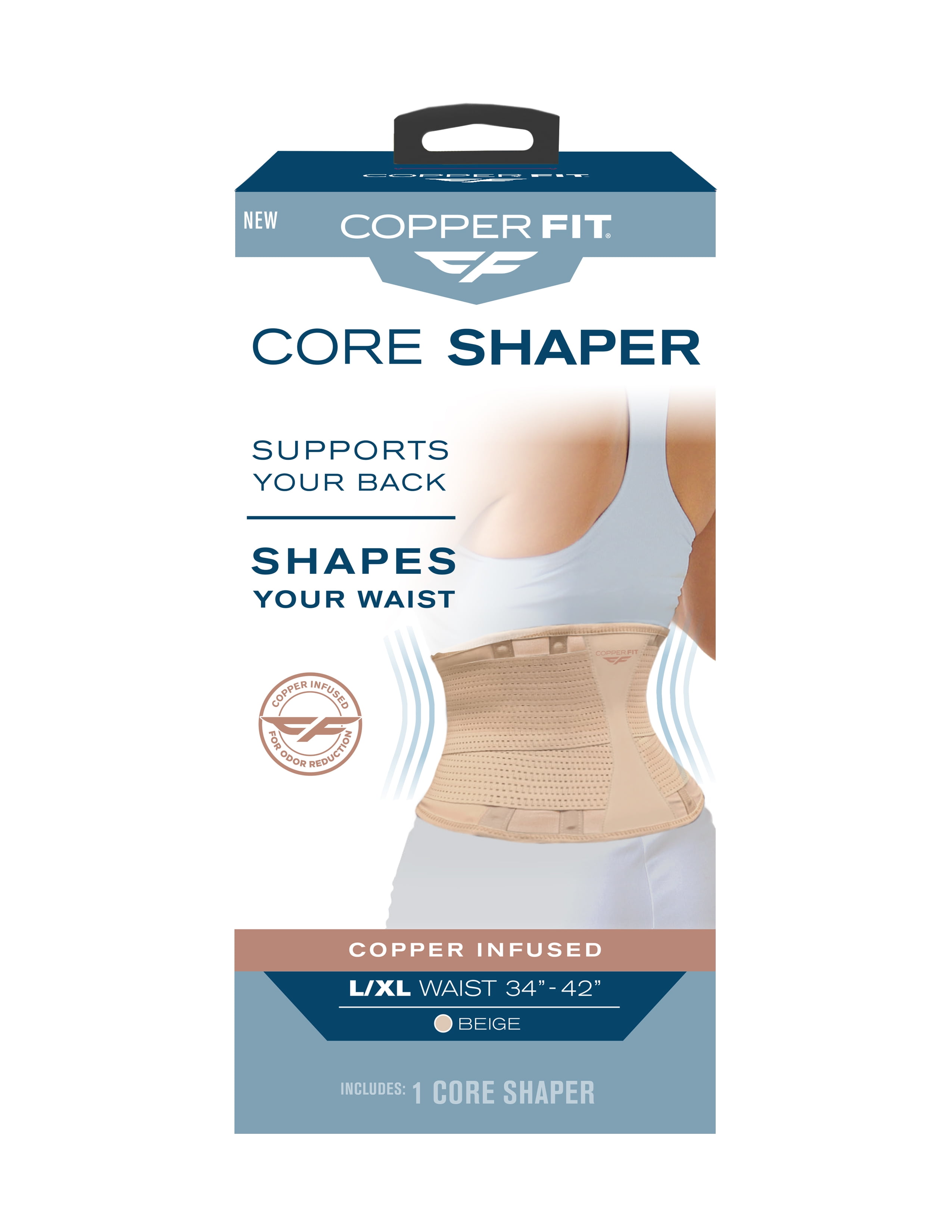 Copper Fit® Core Shaper, Supports Back and Shapes Waist, Copper Infused,  Beige, L/XL