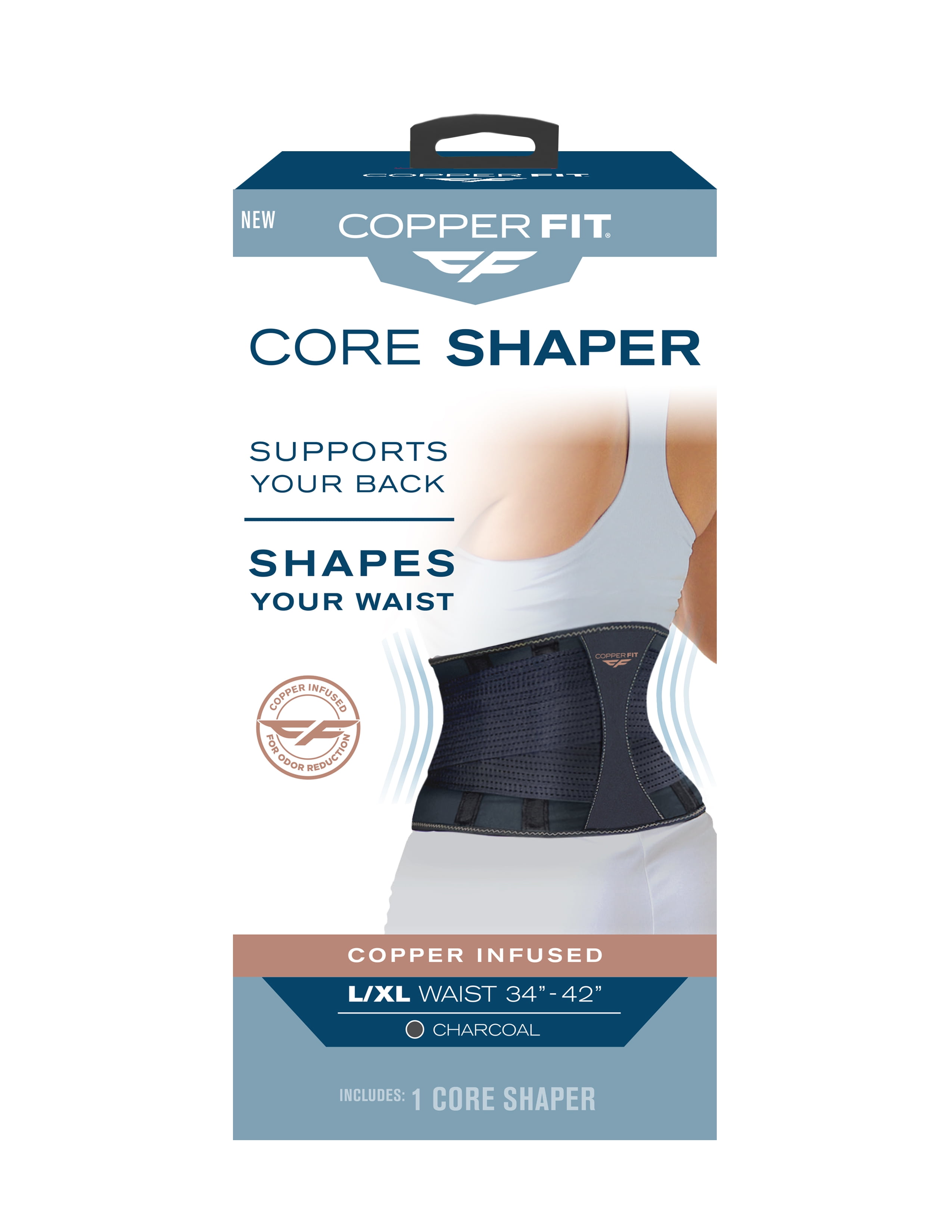 Copper Fit® Core Shaper, Supports Back and Shapes Waist, Copper Infused,  Charcoal Gray, Large/XL