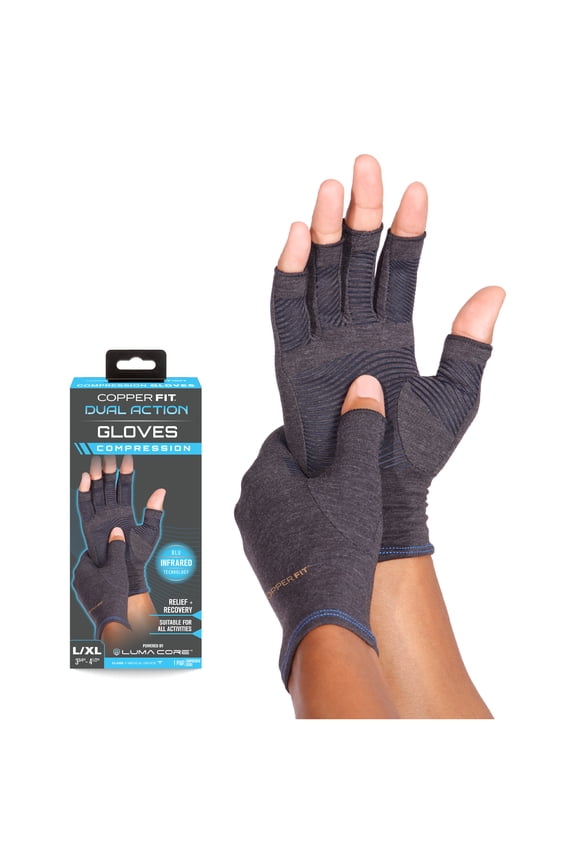 Dual Action Compression Gloves; Copper Infused & w/ Infrared Technology – Black, Small/Medium