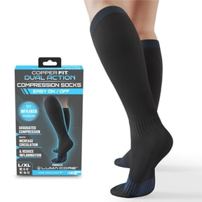 Copper Fit Dual Action Compression Socks – Easy On & Off, Improves Circulation, Reduces Swelling, 10–20 mmHg, Large/XL