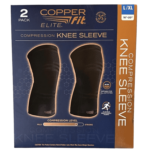 Copper Fit Elite Large Odor Reducing Copper-Infused Knee Compression Sleeve Flexible, Black