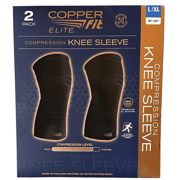Copper Fit Elite Large Odor Reducing Copper-Infused Knee Compression Sleeve Flexible, Black