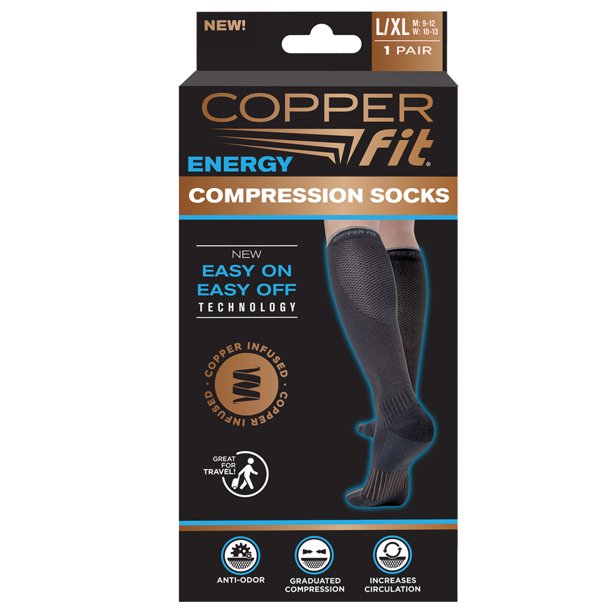 Copper Fit Energy Compression Socks, 1 pack, Black, L/XL