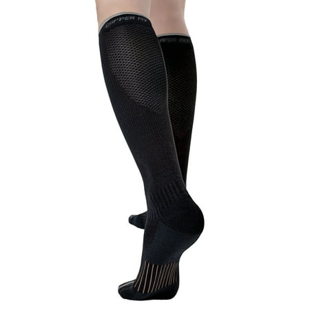Copper Fit® Energy Unisex Easy-on/Easy-off Knee Compression Socks, Black, Large/XL, 1 Pair