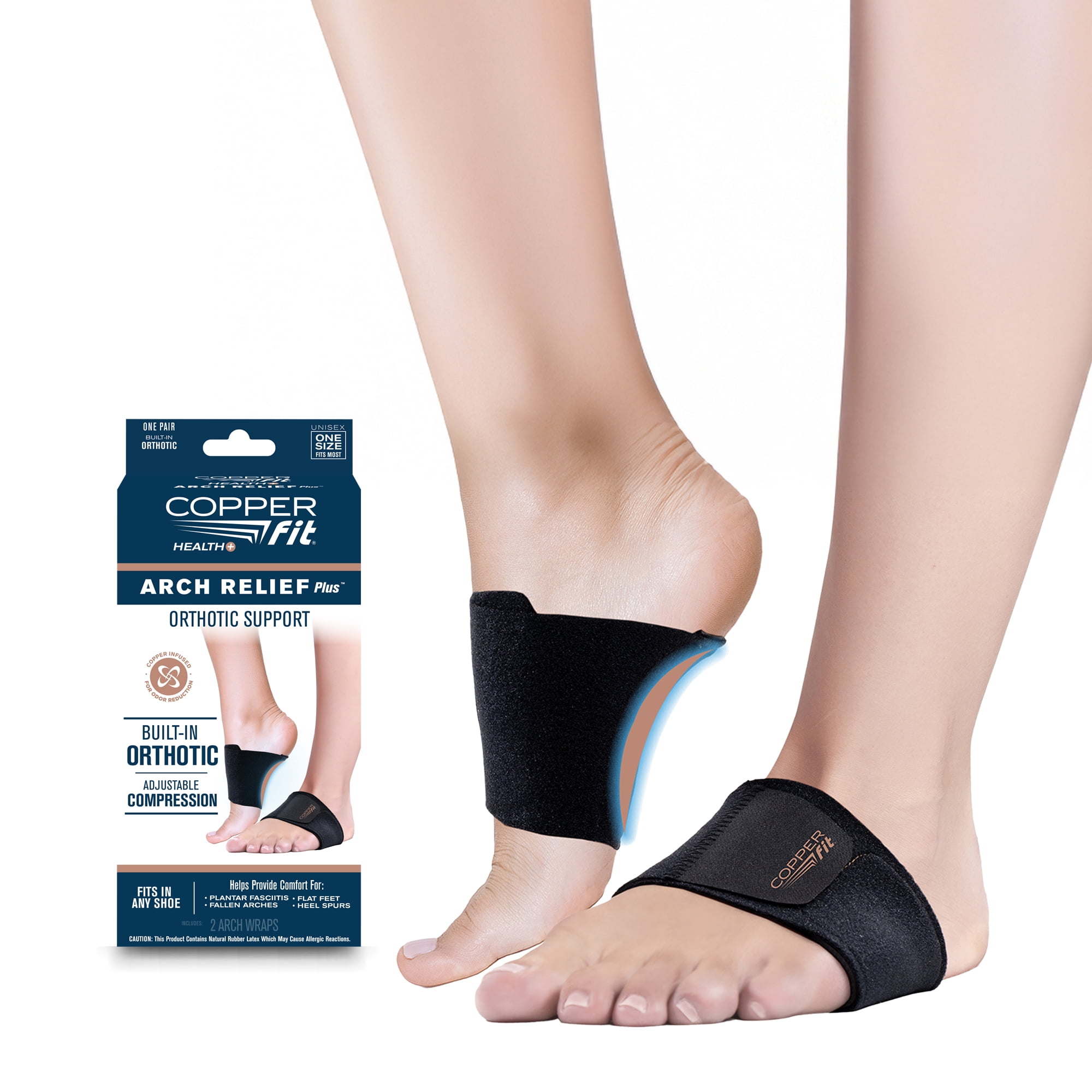 Copper Fit Health Unisex Arch Relief Plus with Built-in Orthotic Support, Black