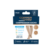 Copper Fit® Hydro Soft Compression Socks Infused with Shea Butter, Coconut Oil, Aloe Vera, & Vitamin E, Beige, L/XL