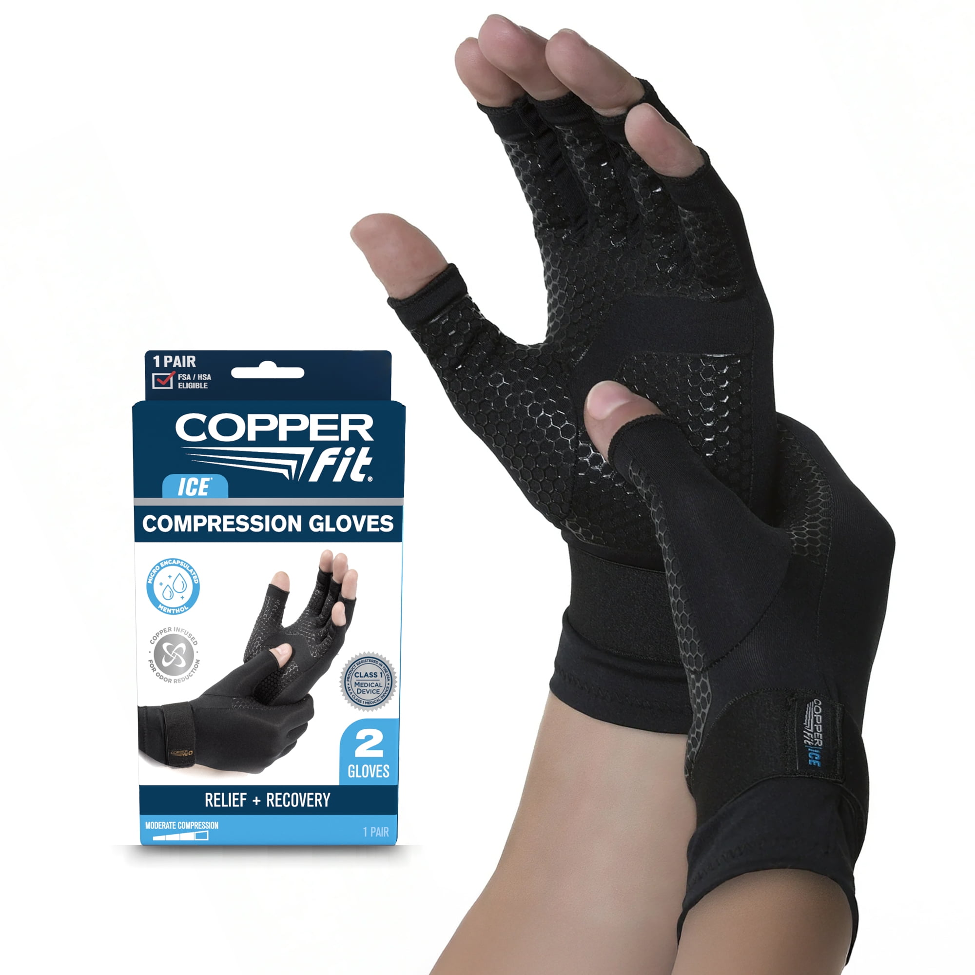 Copper Fit ICE Compression Gloves Menthol Infused Swelling