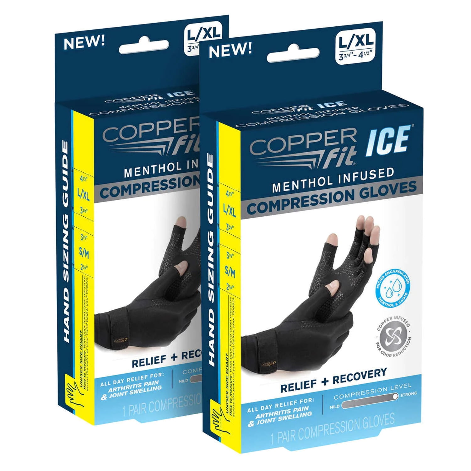 Copper Fit Ice Gloves, 2 Pairs (Small/Medium)