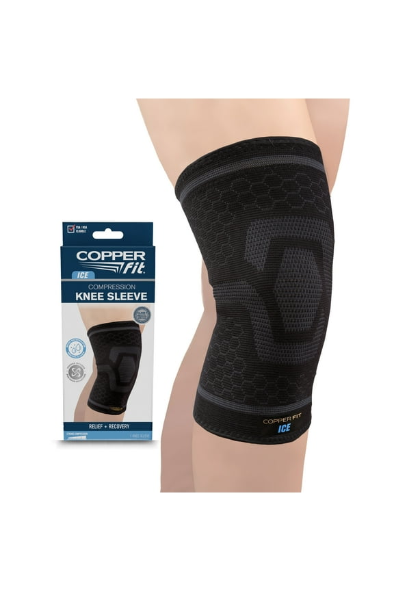 ® ICE Compression Knee Sleeve, Menthol Infused, Large/XL, Black, 1-Pack, FSA HSA Eligible