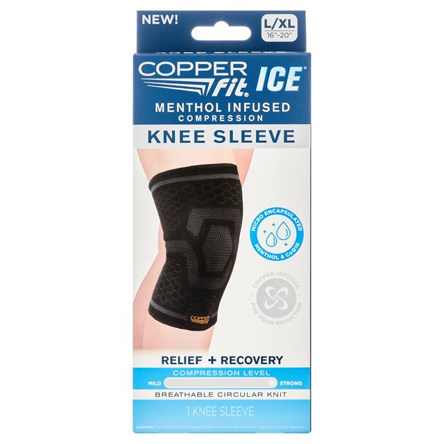 Copper Fit Ice Knee Compression Sleeve Infused with Menthol, Large/XL