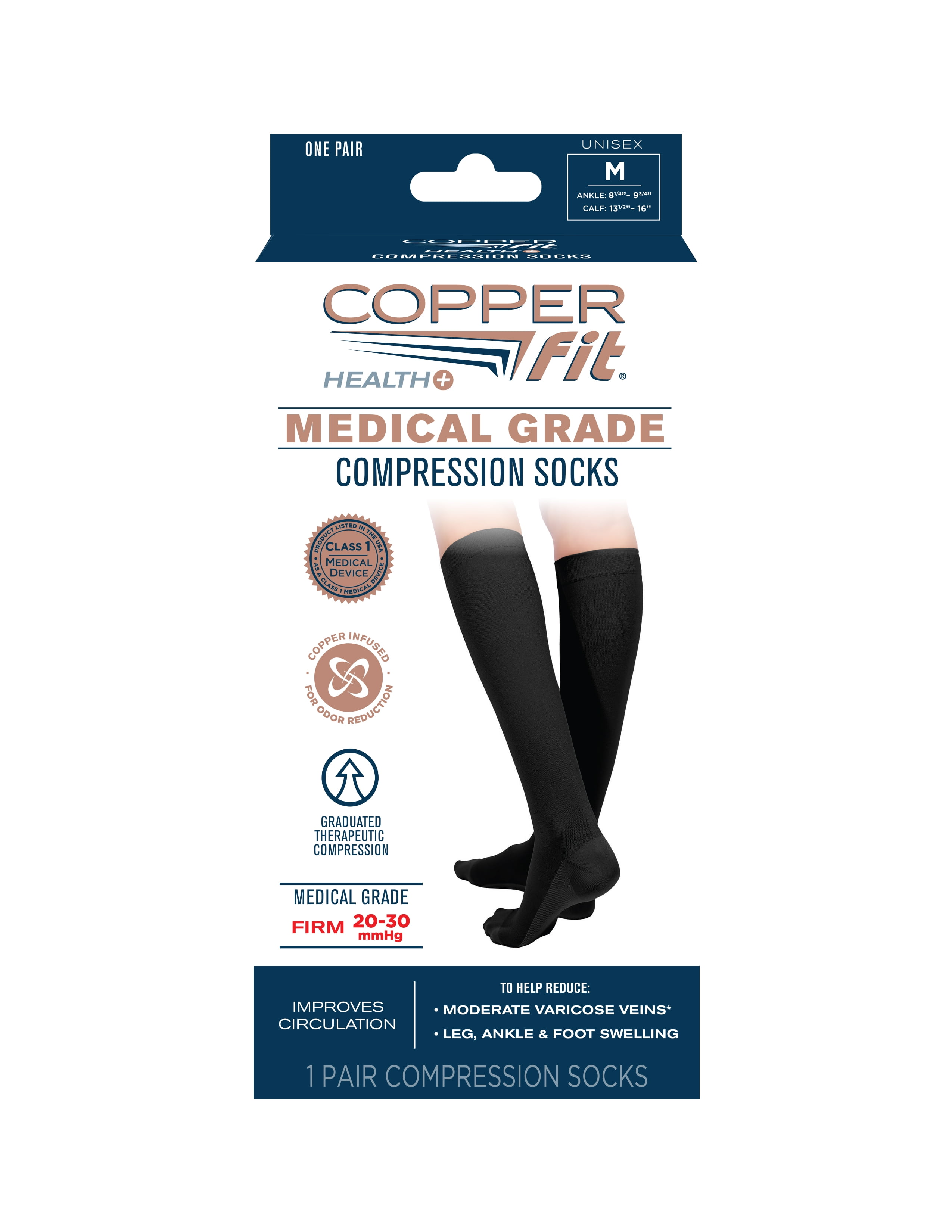Copper Fit Energy Compression Socks Compression Knee High Socks (L/XL,  Black)
