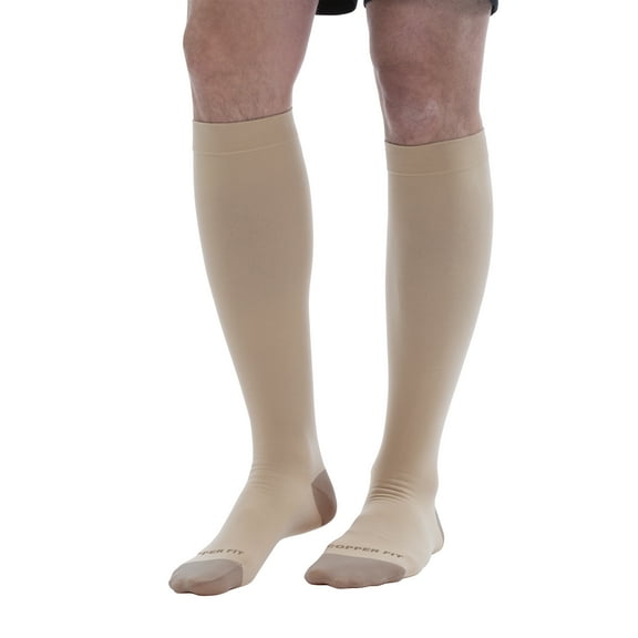 Copper Fit ENERGY Compression Socks, Silky-Soft, Hydration, Unisex Sizing, Beige, S/M