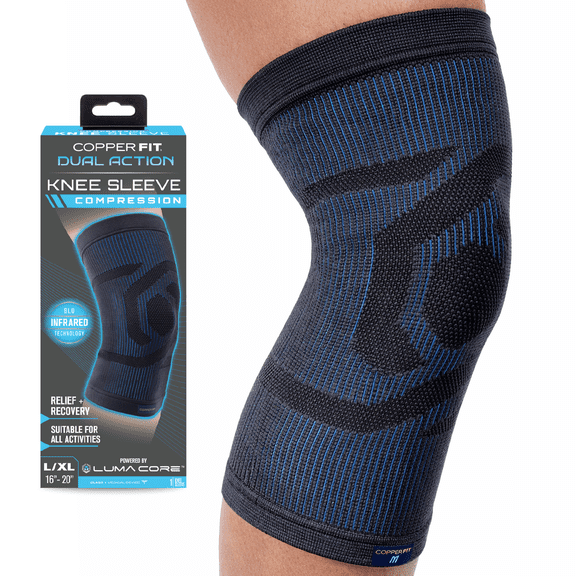 Copper Fit Dual Action Knee Support Compression Sleeve: Stability, Arthritis & Tendinitis (Black L/XL)