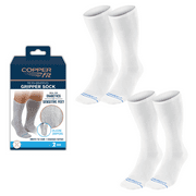Copper Fit® Non-Binding Diabetes and Circulatory Crew Socks with Grippers, 2 Pair, White, L/XL, Unisex