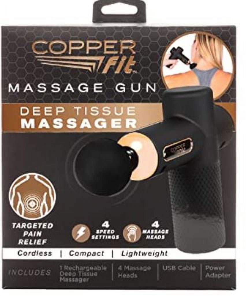 Copper Fit Percussion Massage Gun w/ 4 attachments, Cordless, Rechargeable, Compact, Portable, As Seen on TV