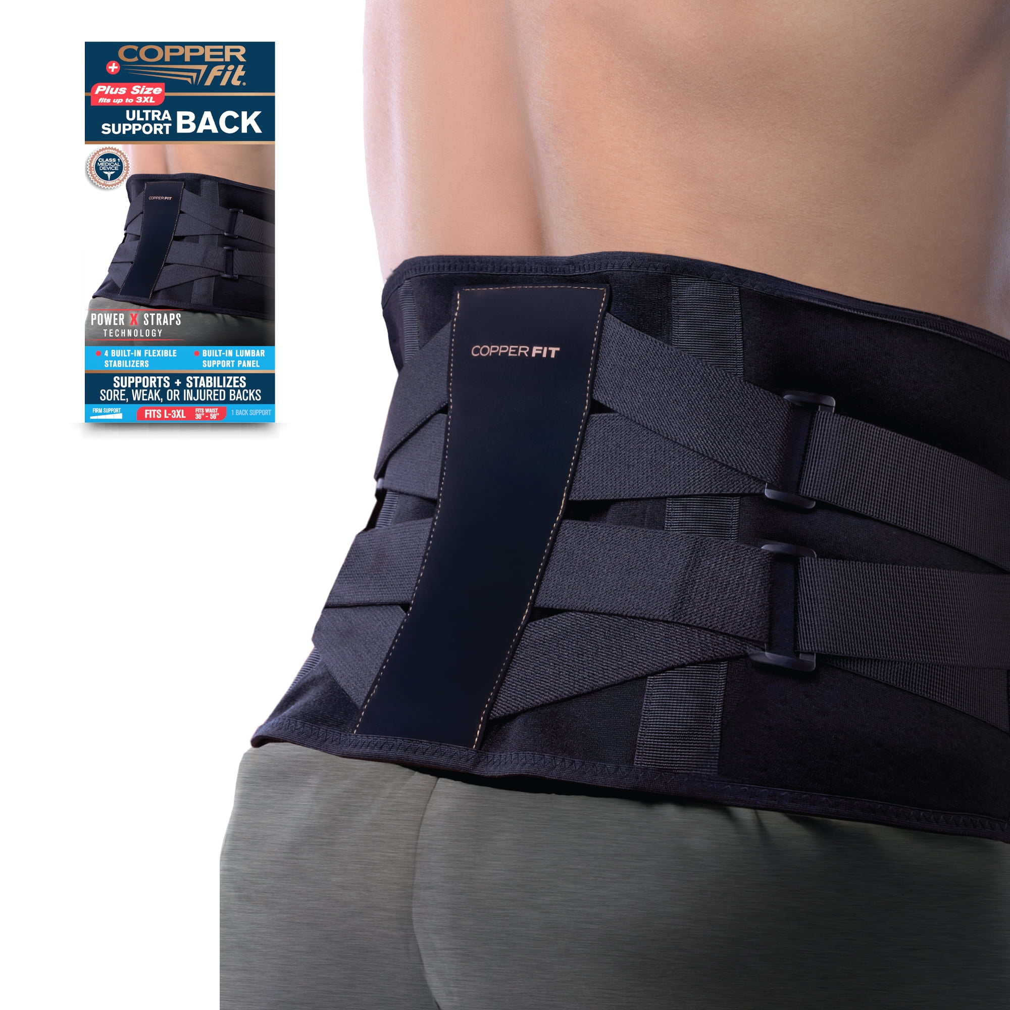 Copper Fit Ultra Support Back Brace Plus Size (Fits Waist 3656), Unisex, Black
