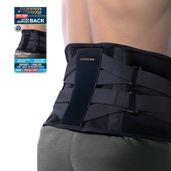 Copper Fit Ultra Support Back Brace – Plus Size (Fits Waist 36”–56”), Unisex, Black
