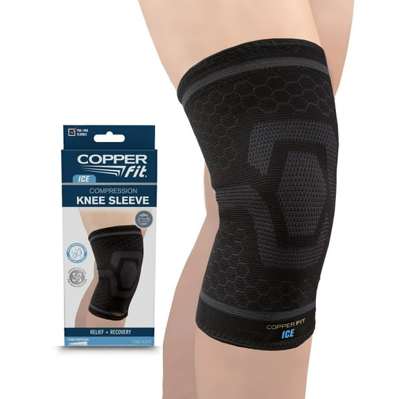 Copper FitĀ® ICE Compression Knee Sleeve, Menthol Infused, 2XL, Black, 1-Pack, FSA HSA Eligible