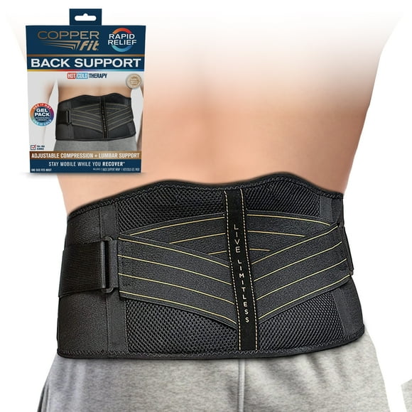 Copper Fit RAPID RELIEF Back Support Brace | Hot/Cold Gel Pack | One Size Fits Most