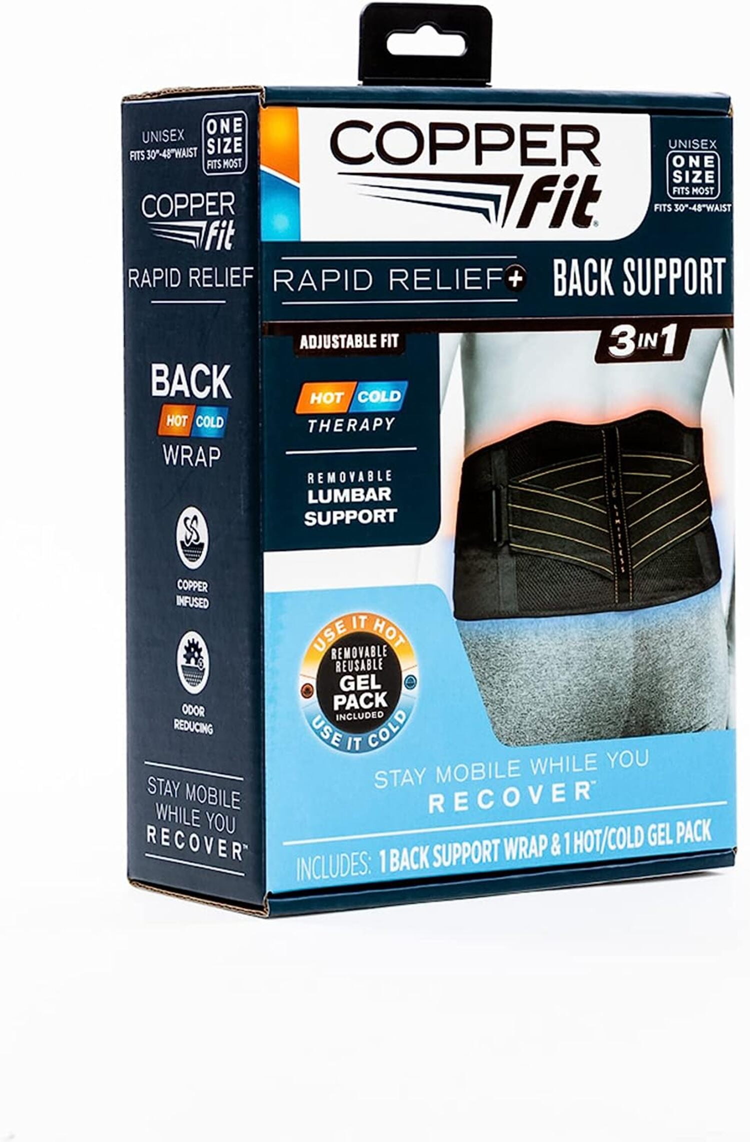 Copper Fit Unisex Rapid Relief Back Support Brace with Hot/Cold Therapy