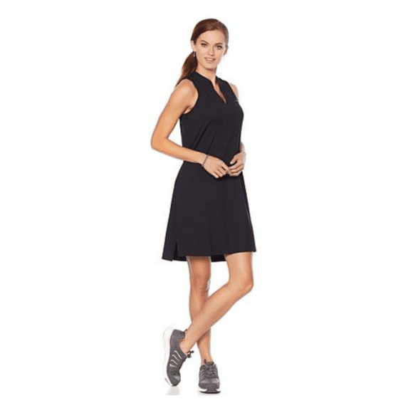 Copper Fit V-Neck Stretch Knit Dress in Black, Small (610744)