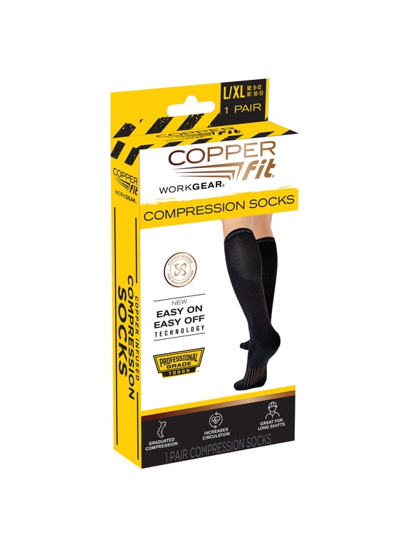 Work Gear Compression Socks, For Men and Women, Black, L/XL