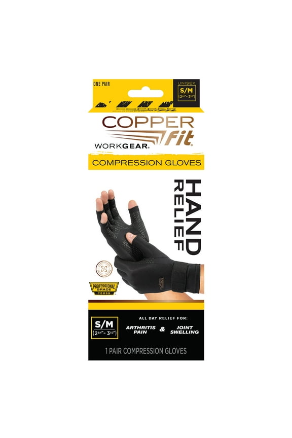 Work Gear Compression Gloves, Hand and Joint Pain Relief, 1 Pair, S/M