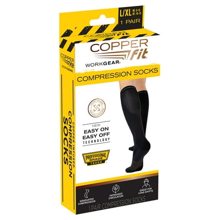 Copper Fit Work Gear Compression Socks, For Men and Women, Black, L/XL
