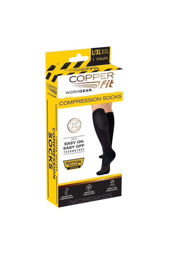 Work Gear Compression Socks, For Men and Women, Black, L/XL