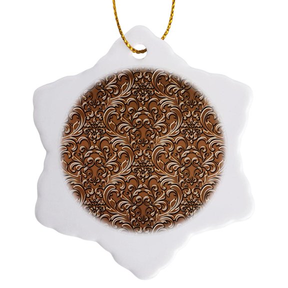 3drose, Copper Flourish Metal Effect Pattern, 3 inch Snowflake Porcelain Ornament