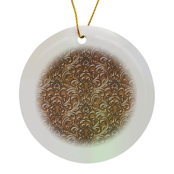 3drose, Copper Flourish Metal Effect Pattern, Circle Porcelain Ornament
