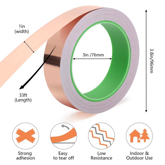 Copper Foil Conductive Tape 2 Rolls 1IN x 65FT Shielding Material