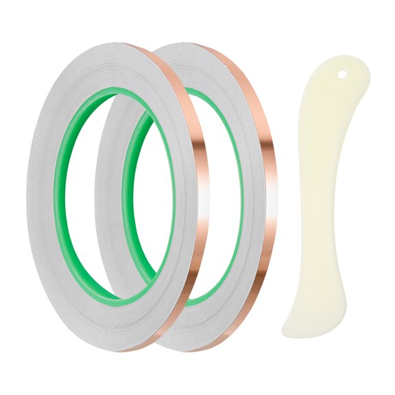 Copper Foil Tape, (0.12 Inch x 66 FT, Brass) (1 Set), Double Conductive Adhesive Tape for Guitar Shielding