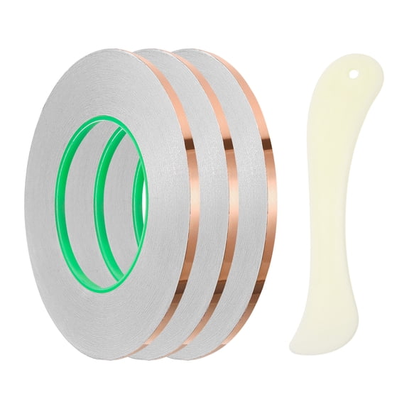Copper Foil Tape, (0.12 Inch x 66 FT, Brass) (1 Set), Double Conductive Adhesive Tape for Guitar Shielding