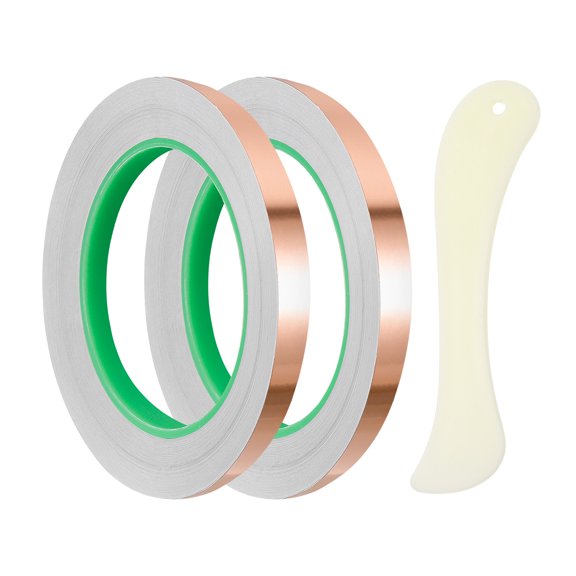 Copper Foil Tape, (0.12 Inch x 66 FT, Brass) (1 Set), Double Conductive Adhesive Tape for Guitar Shielding