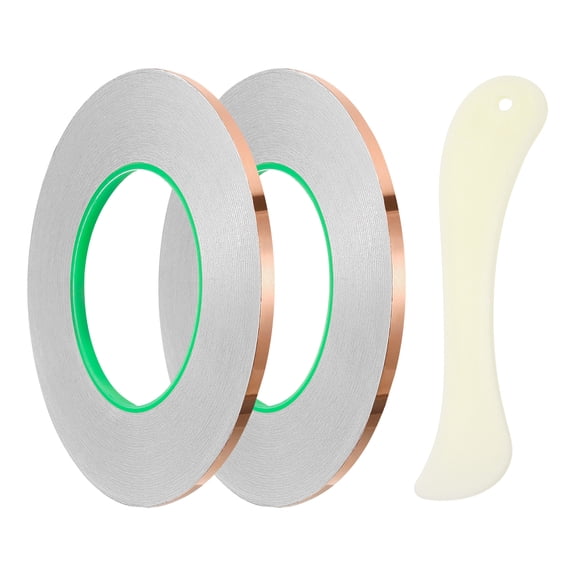 Copper Foil Tape, (0.12 Inch x 66 FT, Brass) (1 Set), Double Conductive Adhesive Tape for Guitar Shielding
