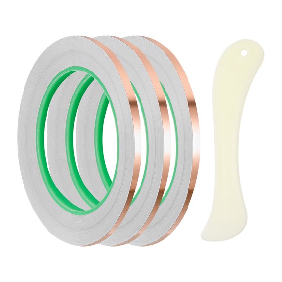 Copper Foil Tape, (0.12 Inch x 66 FT, Brass) (1 Set), Double Conductive Adhesive Tape for Guitar Shielding