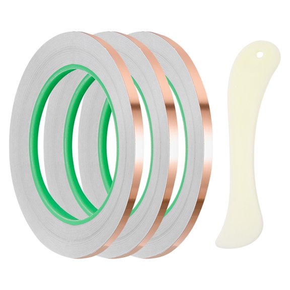 Copper Foil Tape, (0.12 Inch x 66 FT, Brass) (1 Set), Double Conductive Adhesive Tape for Guitar Shielding