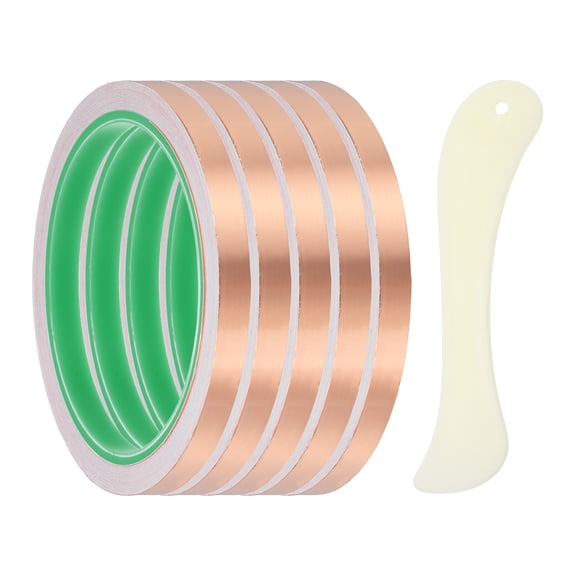 Copper Foil Tape, (0.12 Inch x 66 FT, Brass) (1 Set), Double Conductive Adhesive Tape for Guitar Shielding