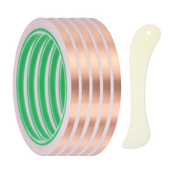 Copper Foil Tape, (0.12 Inch x 66 FT, Brass) (1 Set), Double Conductive Adhesive Tape for Guitar Shielding